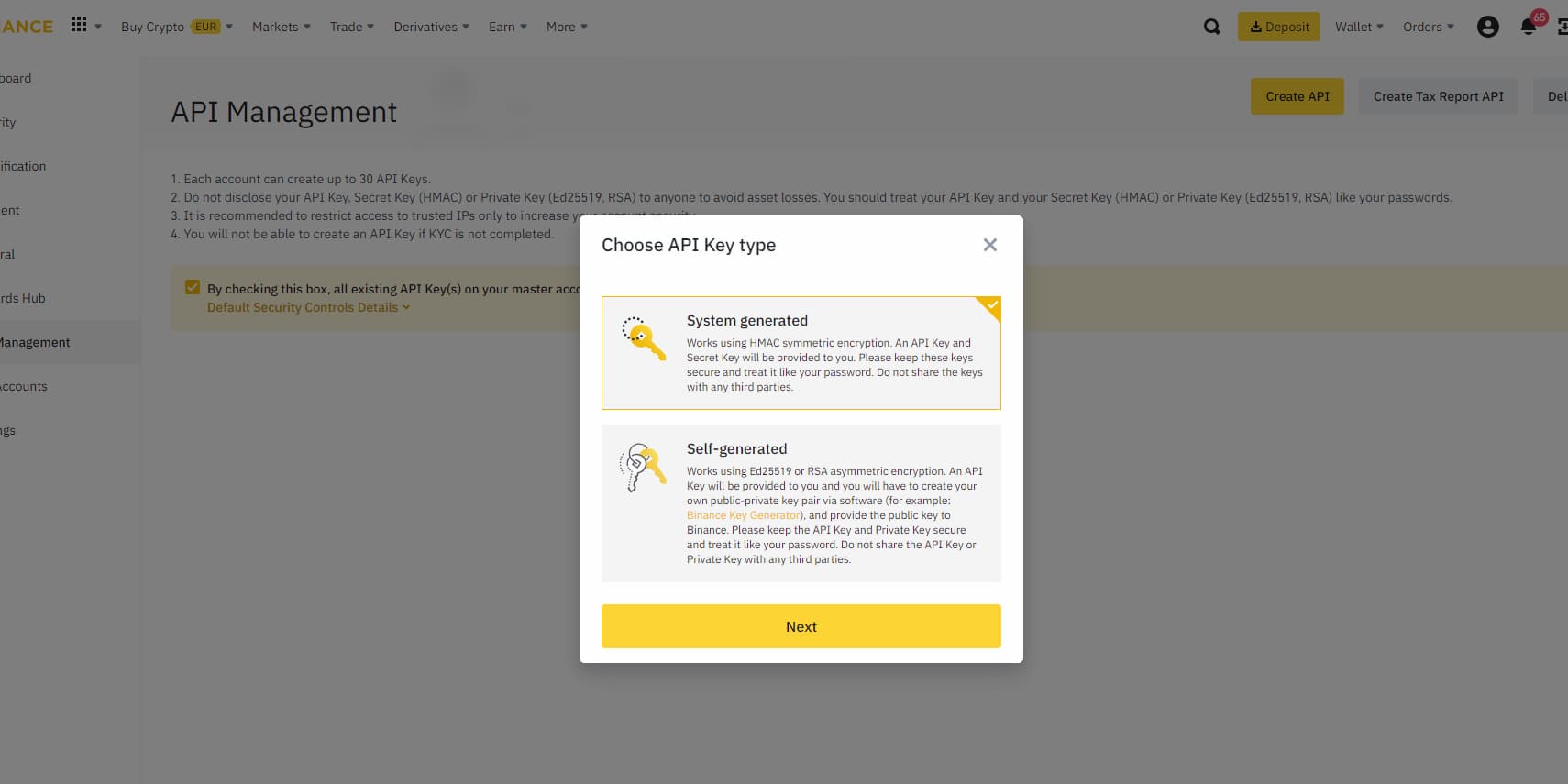 Choose API key type